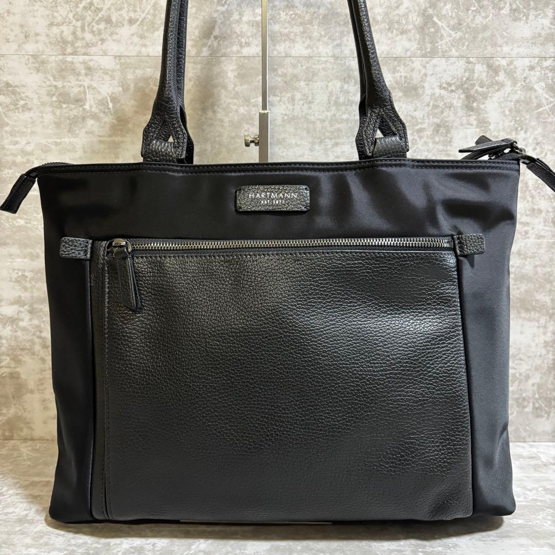H199 極美品✨ハートマン　ビジネスバッグ　トート　ナイロン　レザー　ブラック