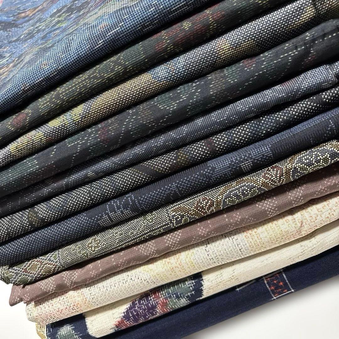 正絹　紬の着物　11枚セット　まとめ売り　リメイク材料用　大島紬　染め紬　民芸紬