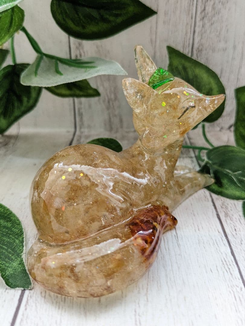 【琥珀】エンジェルオーラクォーツのきつねさん形オルゴナイト☆他３点