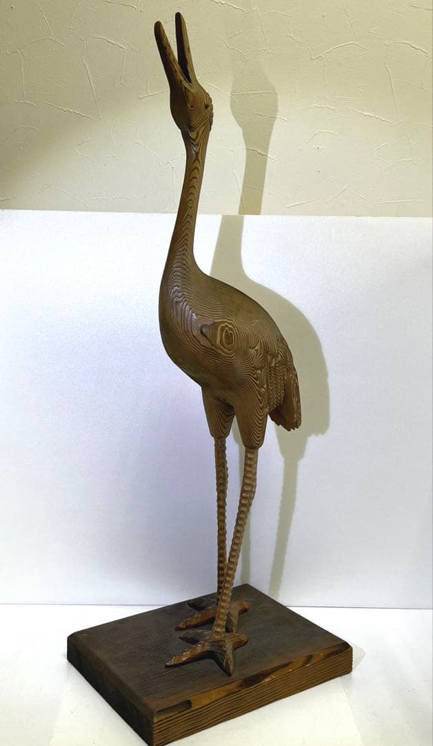 時代木製鶴置物　高さ約81㎝　東Y8-0128③タコサ