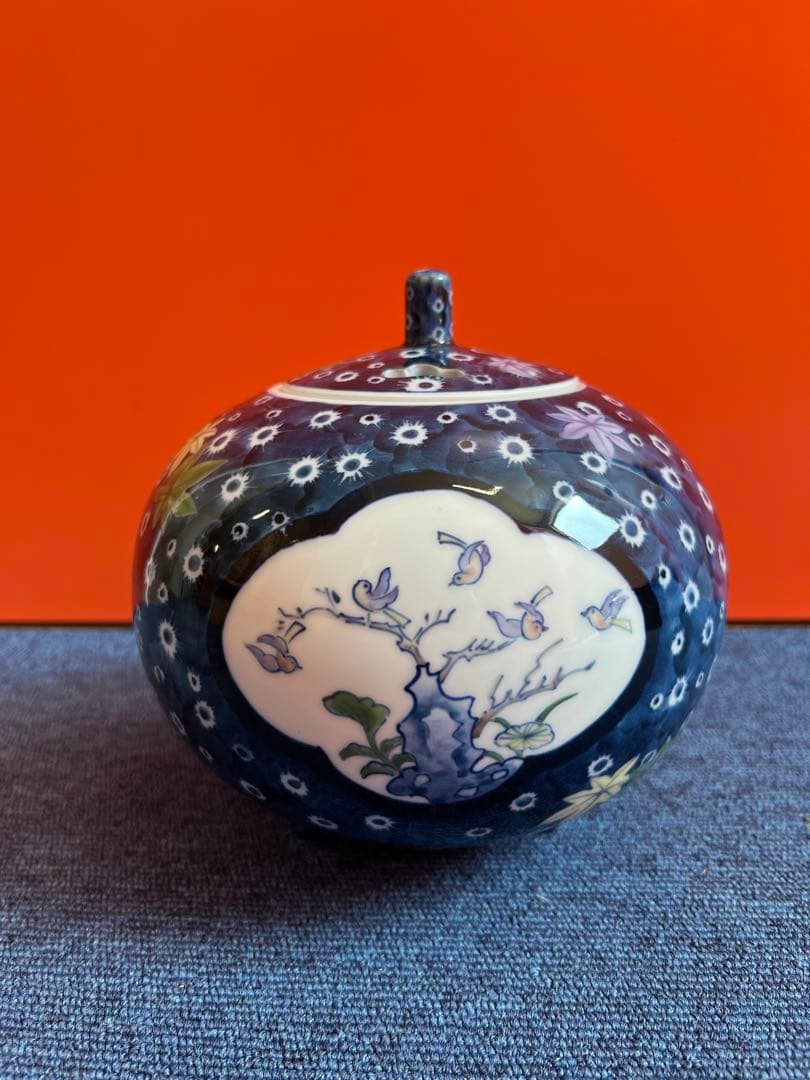 1066 有田焼　色絵花鳥　香炉　未使用