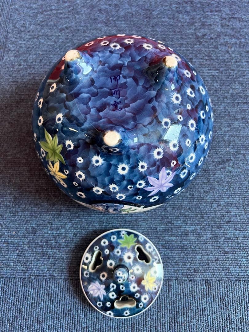 1066 有田焼　色絵花鳥　香炉　未使用