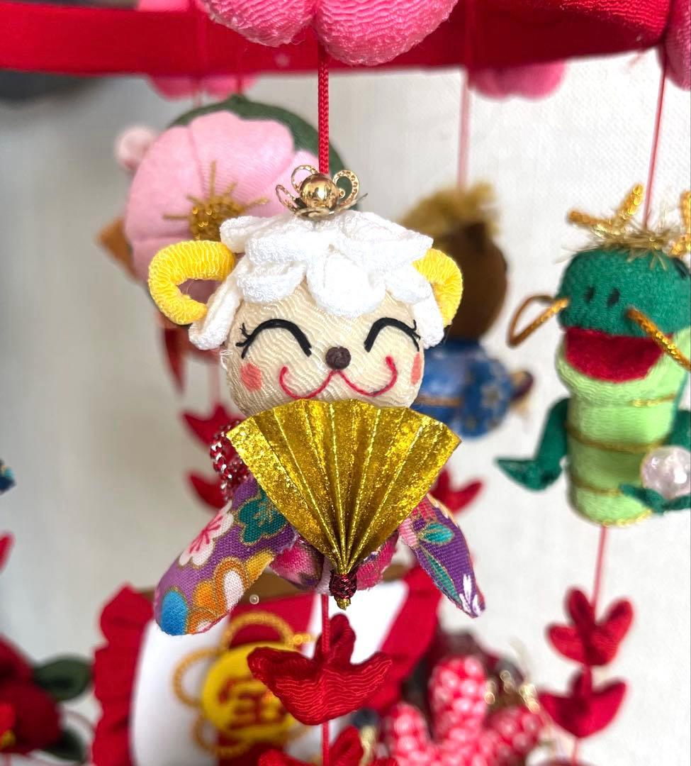 吊るし飾り (十二支) 木目込みまり(桜)