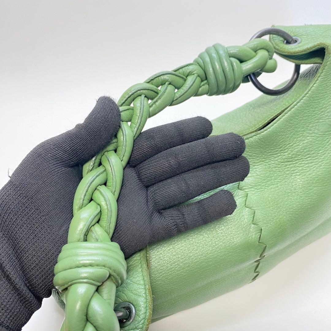 ボッテガヴェネタ グリーン ワンショルダーバッグ 編み込みハンドル