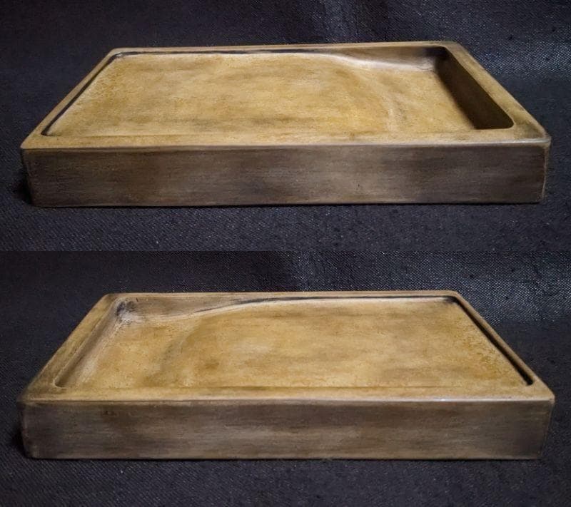 【まつ】　　◆澄泥硯／鱔魚黄の美石／九吋大型硯／唐木共箱◆蘇州霊巌山