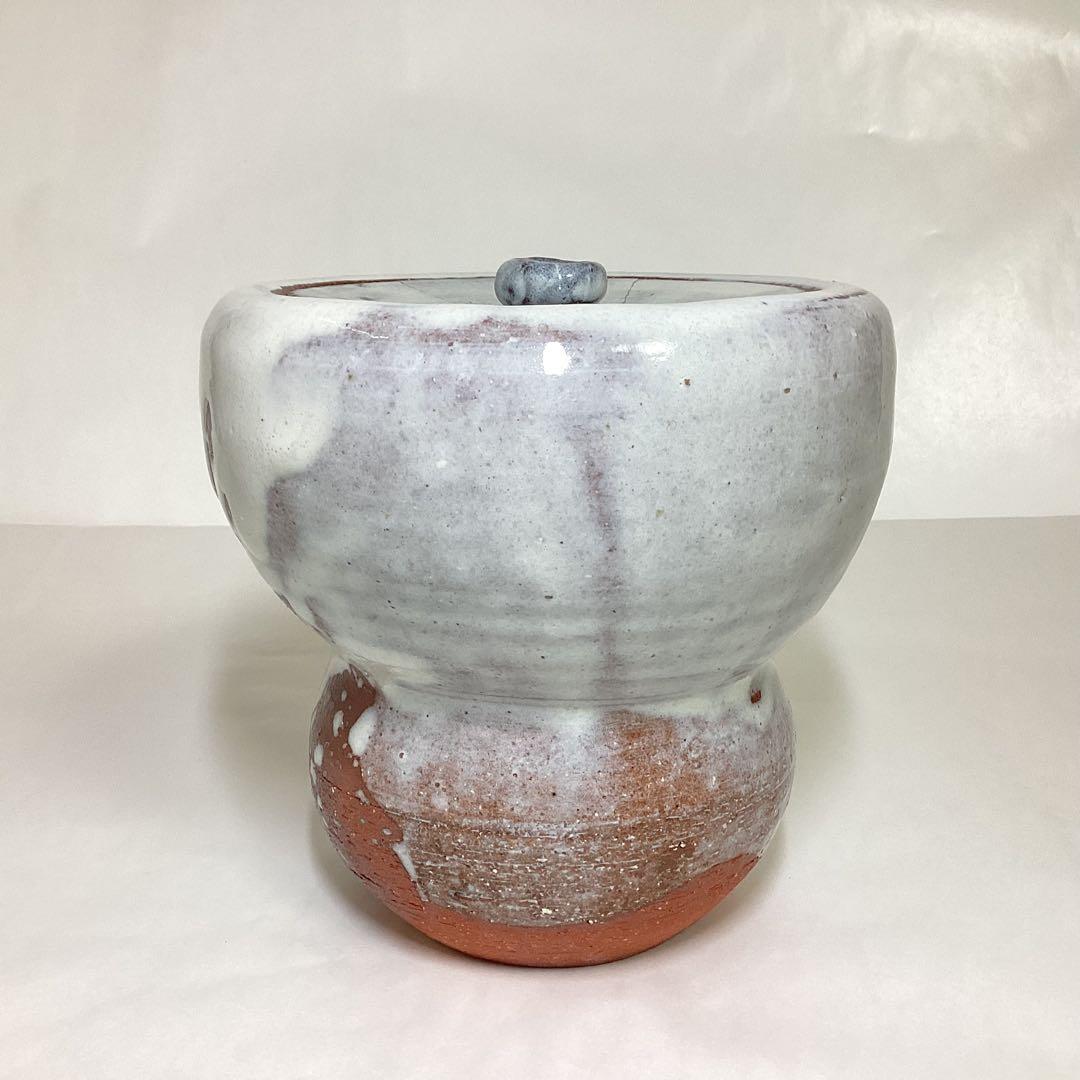 水指 萩 単瓢 守繁徹作 蓋修理あり 塗蓋付 桐箱入り 茶道具 古物品