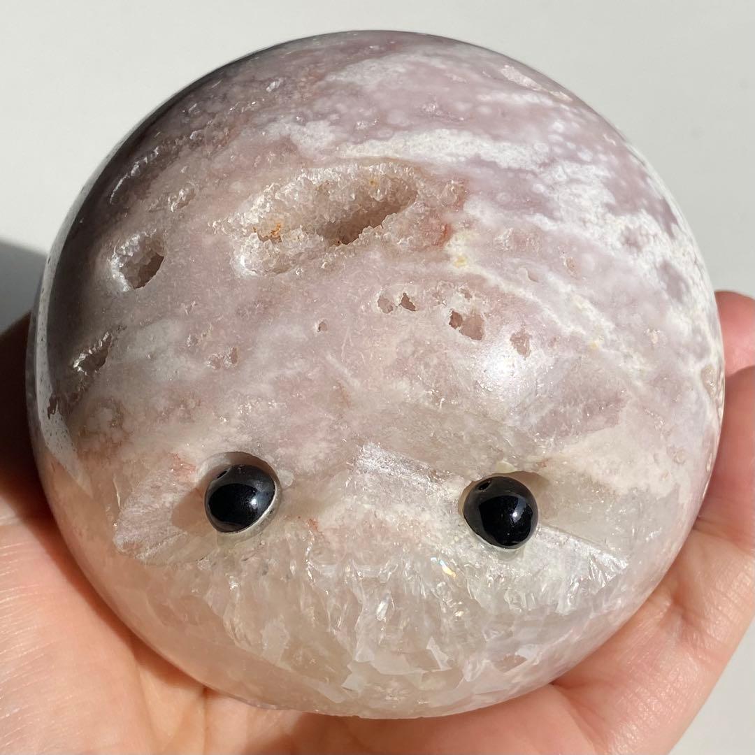 【 天然石 ピンクアメジスト キュート フェイス 丸ちゃん 約847g 置物 】