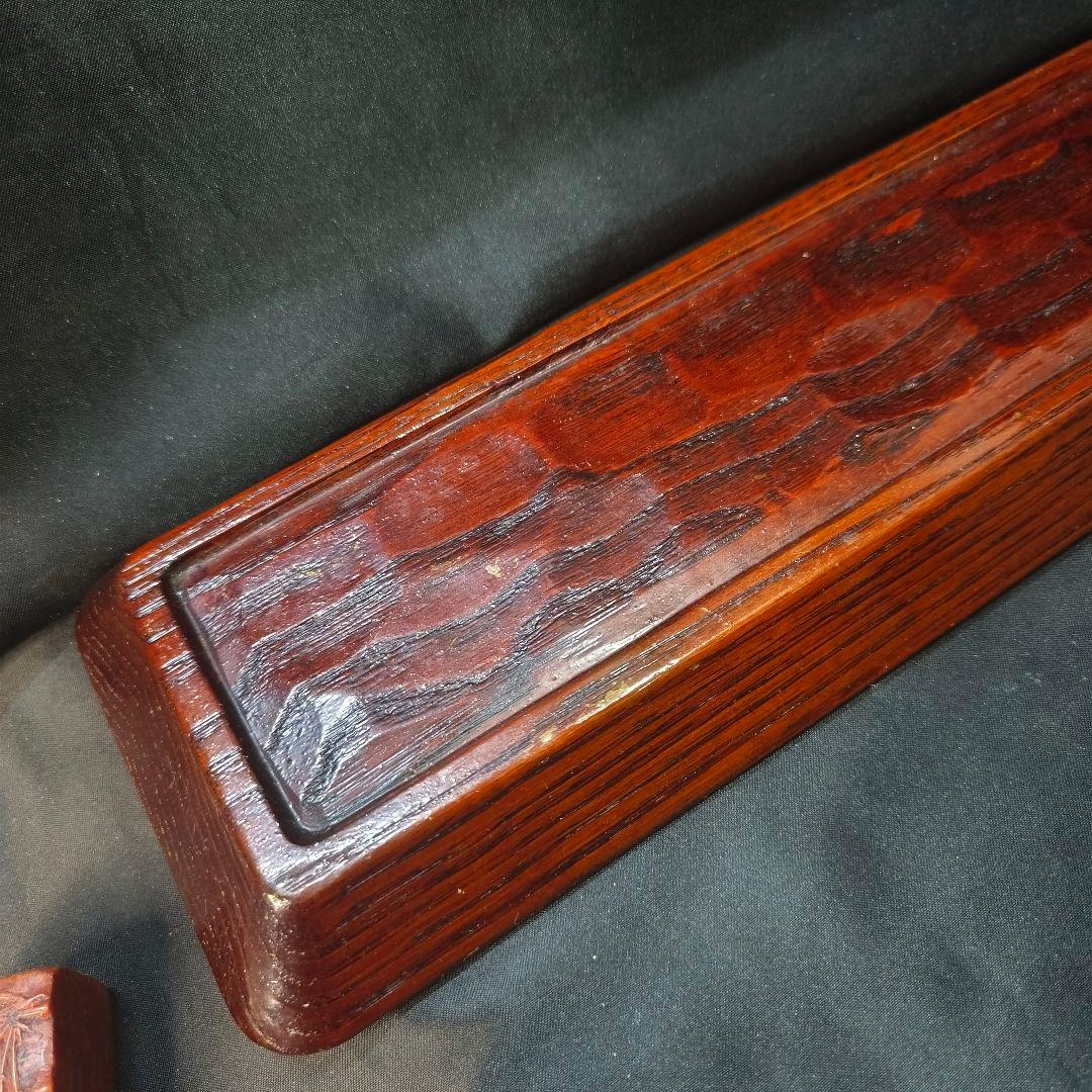 茶道具 烏城彫煎茶盆 一刀彫 道人作 くり抜き 時代物 未使用美品 旧家蔵出し