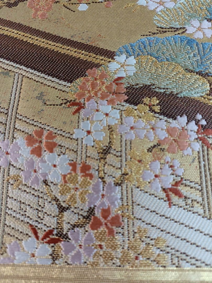 ［お太鼓柄］袋帯　新品未使用品　本金箔　宮中花車文　450cm O-015