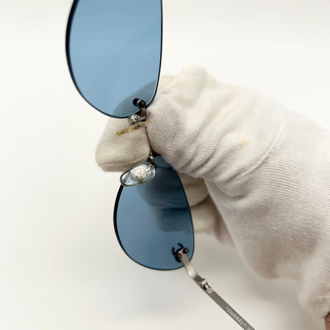 美品 CHANEL サングラス ココマーク リムレス ブルー 4003 ケース付