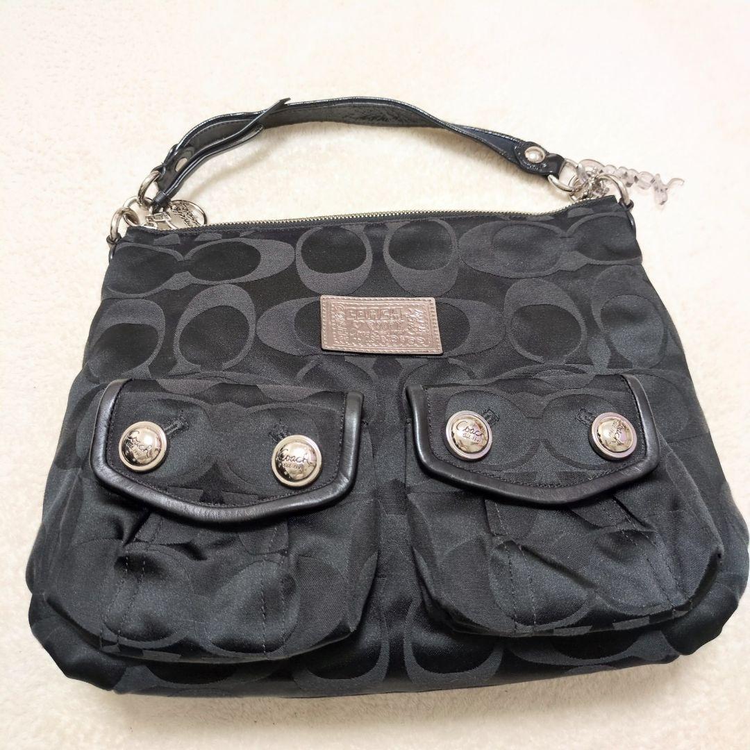 コーチ ポピー シグネチャー 2way ショルダーバッグ 黒 COACH