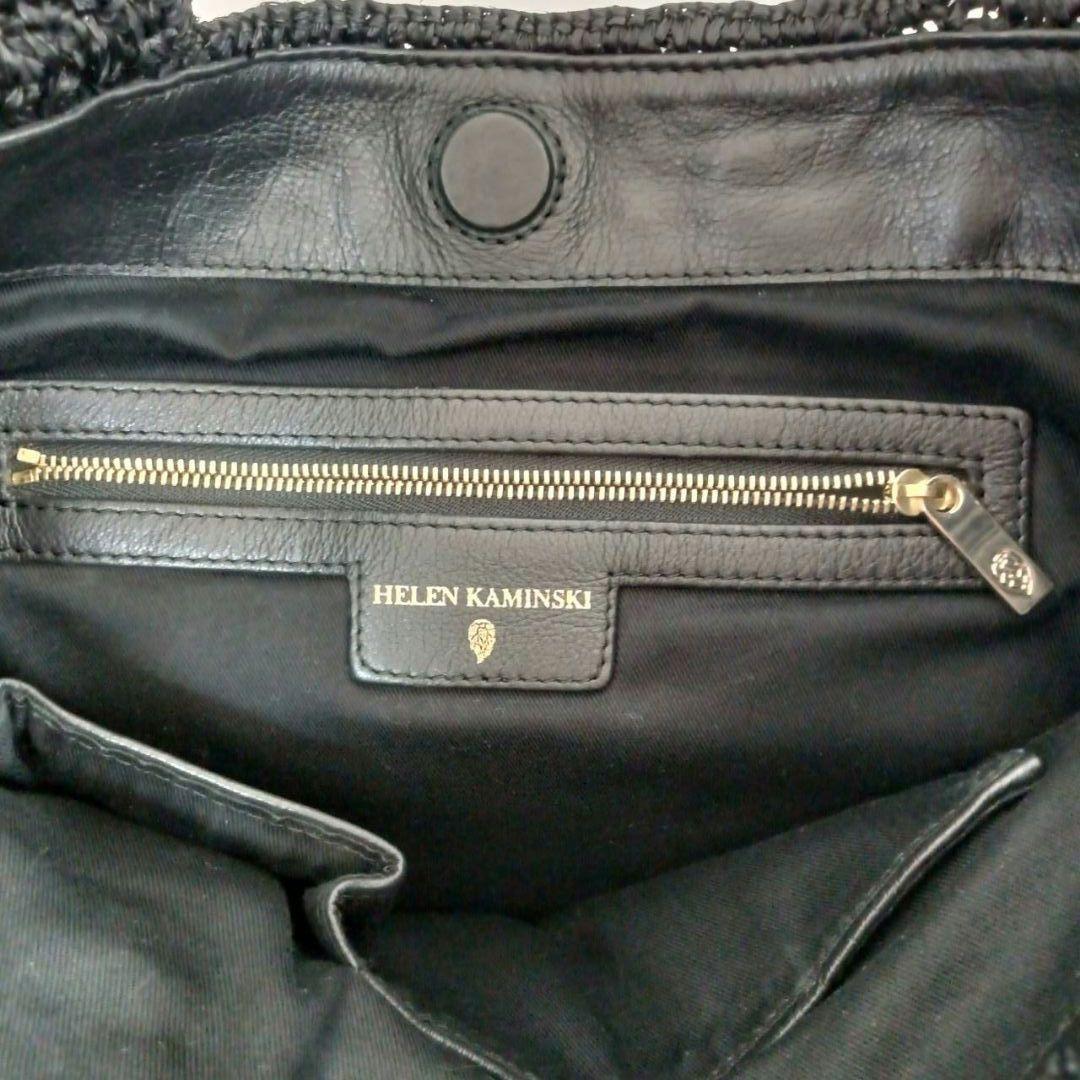 保存袋付き ヘレンカミンスキー カコバック リーフロゴ ラフィア レザー 黒