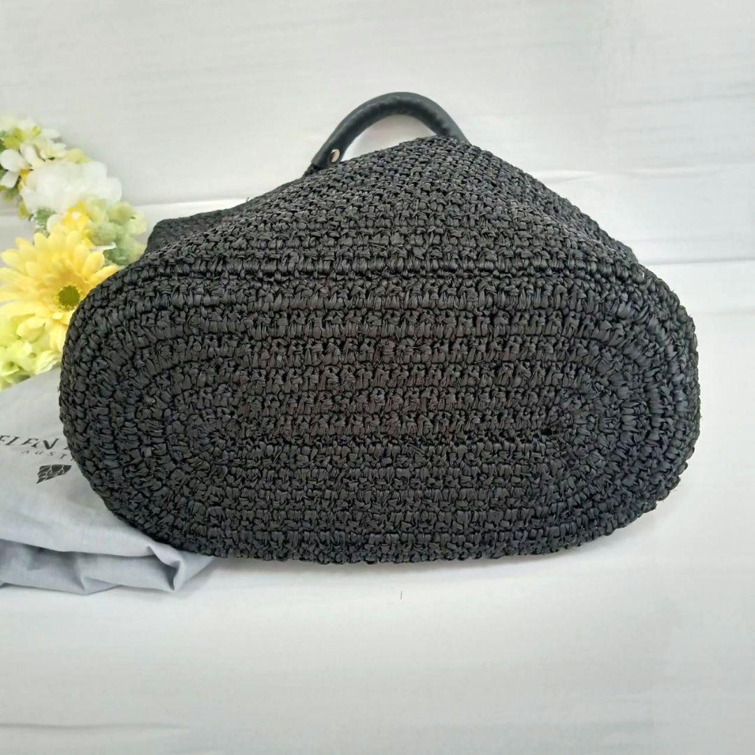 保存袋付き ヘレンカミンスキー カコバック リーフロゴ ラフィア レザー 黒