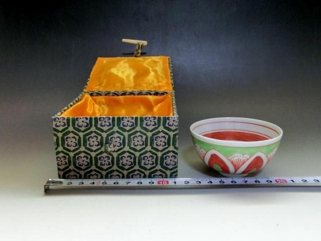 碗■蓮紋赤絵茶碗【瑞佛軒製】江西省陶瓷出口公司景徳鎮特芝 ぐい呑み 古玩 唐物■