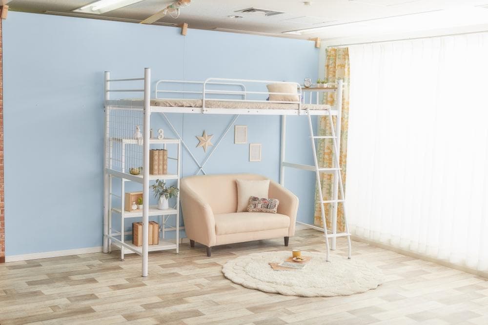 【送料無料】【シングル】 ロフトパイプベッド 高さ調節可能 コンセント付き