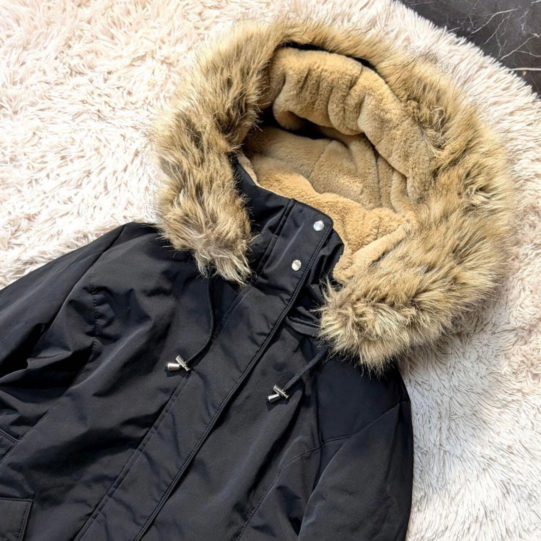 【極美品】ZARA モッズコート 黒 ファー 極暖 L