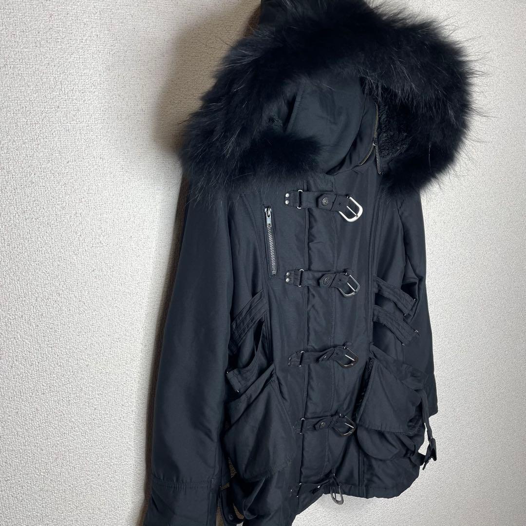 Y2K ダークコア ラクーンファー “甘×毒” ブラックゴシックコート ミサミサ