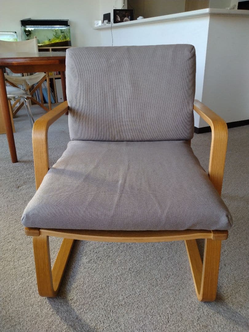 【良品】MUJI無印 ダイニングソファチェアオーク材/リビングでもつかえる茶①