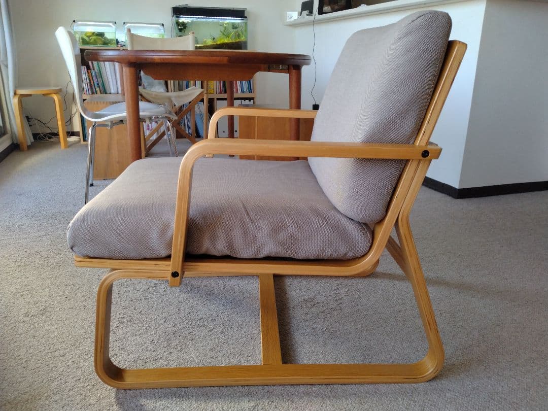 【良品】MUJI無印 ダイニングソファチェアオーク材/リビングでもつかえる茶①