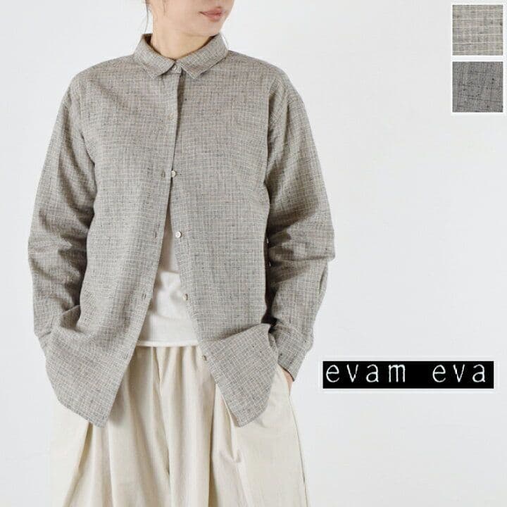 2025年 evam evaコットンリネン　チェックシャツ　30,800円