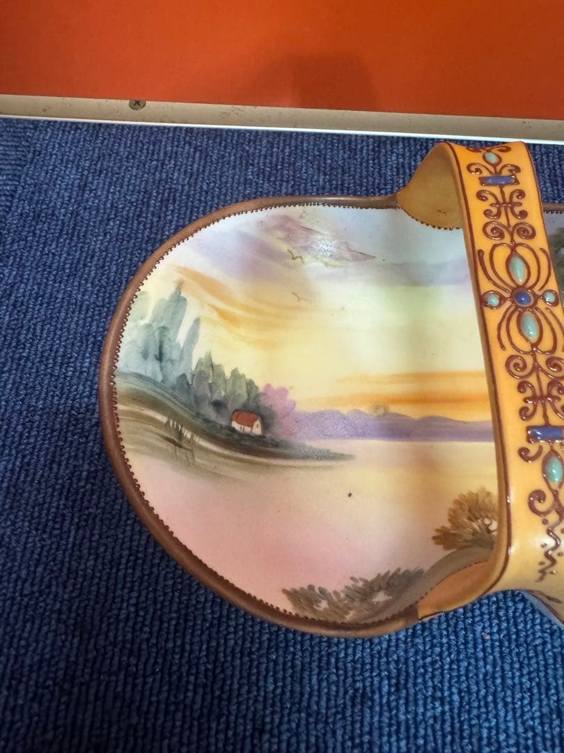 1847 【明治アンティーク】オールドノリタケ　風景図　手提皿　時代