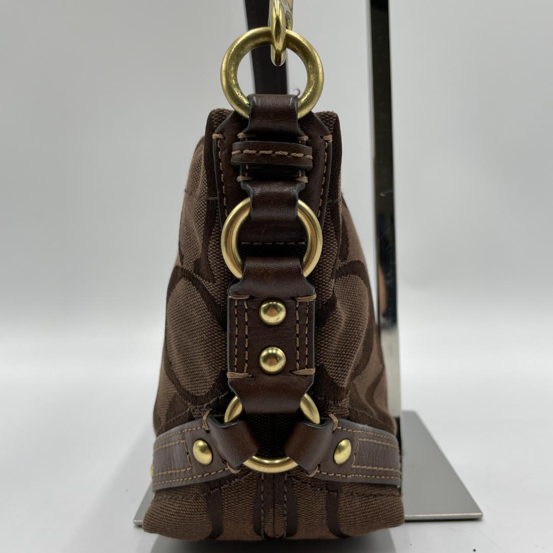 良品 COACH ショルダーバッグ キャンバス ブラウン シグネチャー