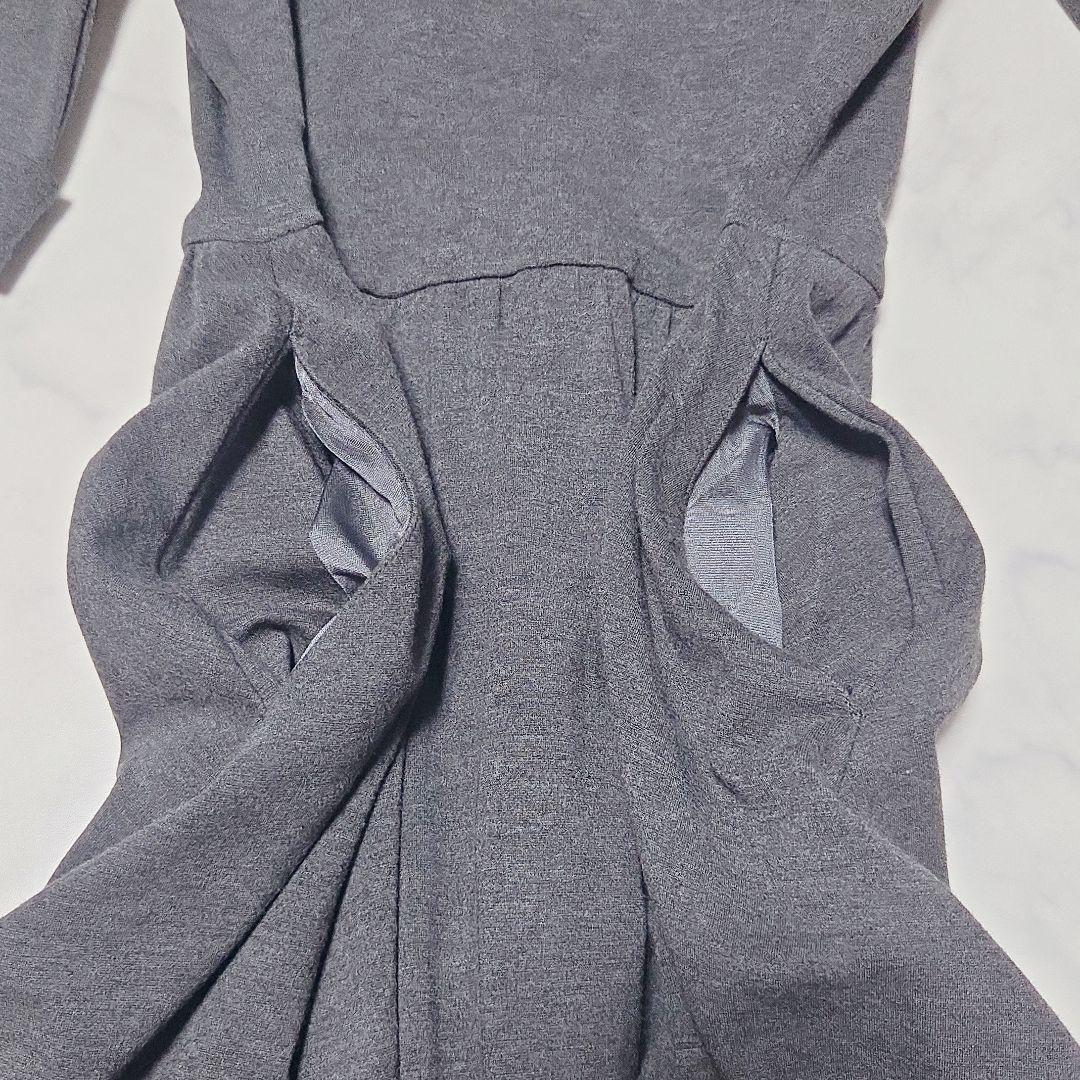 美品✨ルネ Rene 襟付き フレア 5分袖 ワンピース Aライン グレー 36