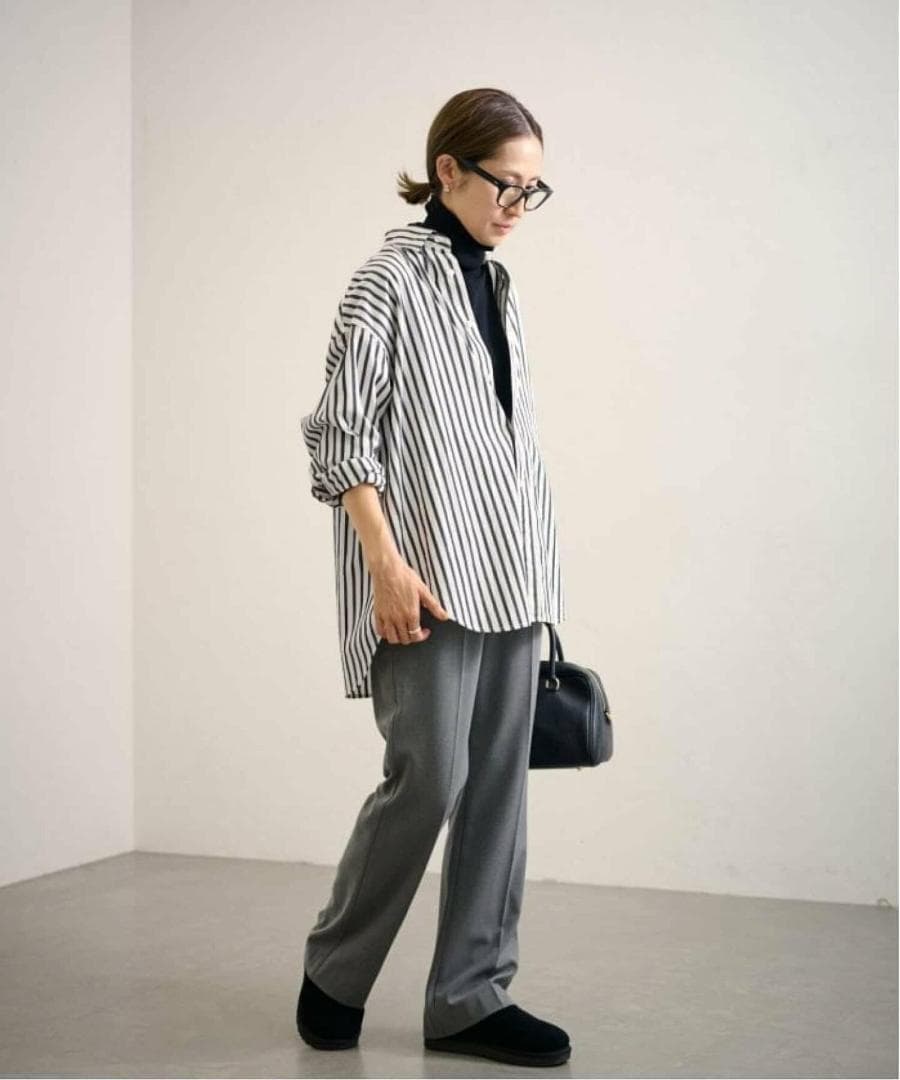 25SS　フレームワーク　コットンストライプレギュラーカラーシャツ　ホワイト