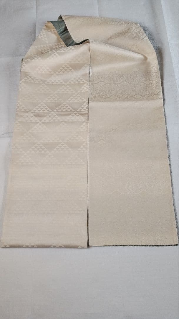 袋帯　太鼓柄　縞　灰緑　金銀糸箔 両面