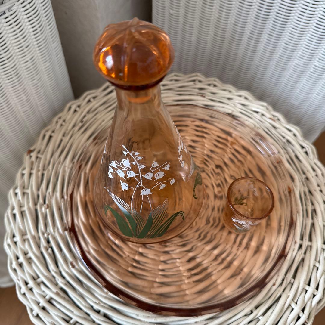 フランス　アンティーク　スズランカラフ 　ミニグラス　ガラストレイ