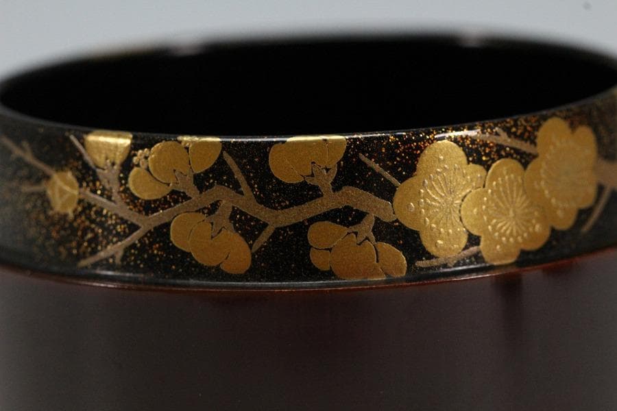 茶道具 竹材 内縁 松竹梅蒔絵 棗 平安 鈴木光入作 共箱 美品K-LC713