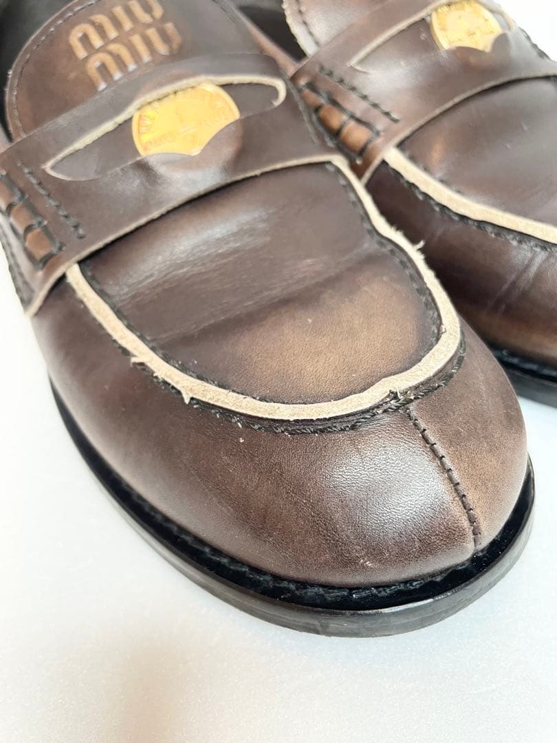 MiuMiu ヴィンテージ加工 (ブラウン) ペニーローファー 25cm