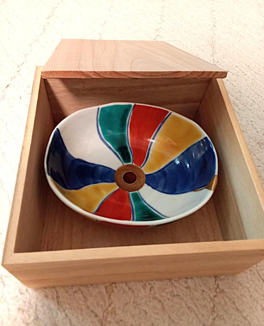 KINTUGI 純金粉金継・九谷焼 紙風船様/長右エ門作小皿 一点もの美術価値大