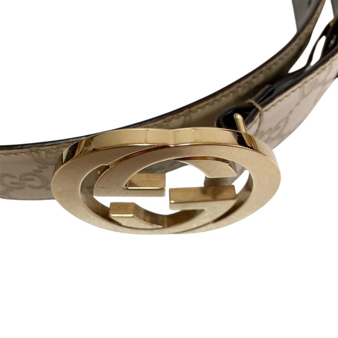 ✨美品✨GUCCI シマ ベルト インターロッキング　ゴールド ホワイト