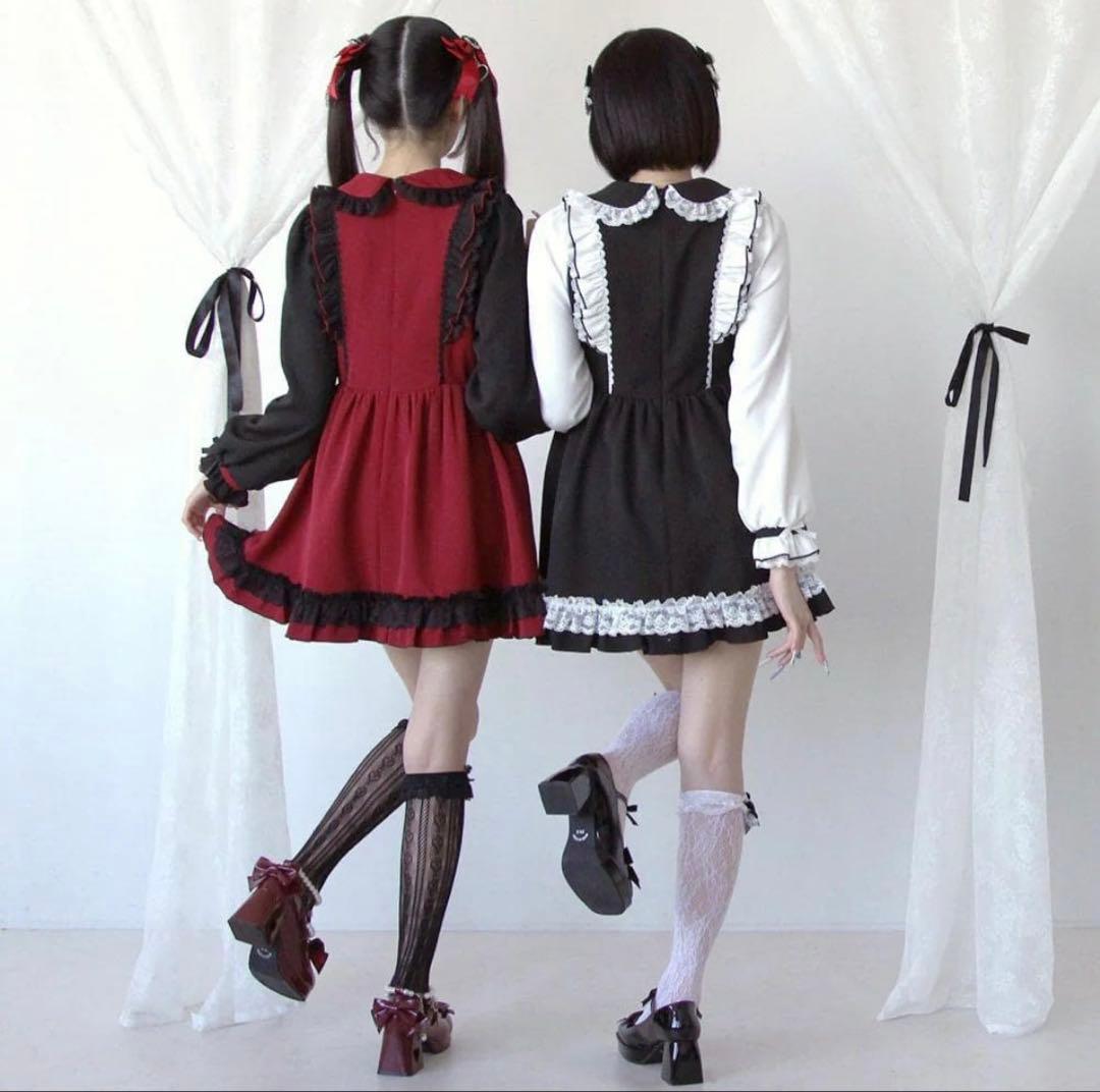 夢展望 バラレースパールリボンハートビジューワンピース　ブラック４Lサイズ