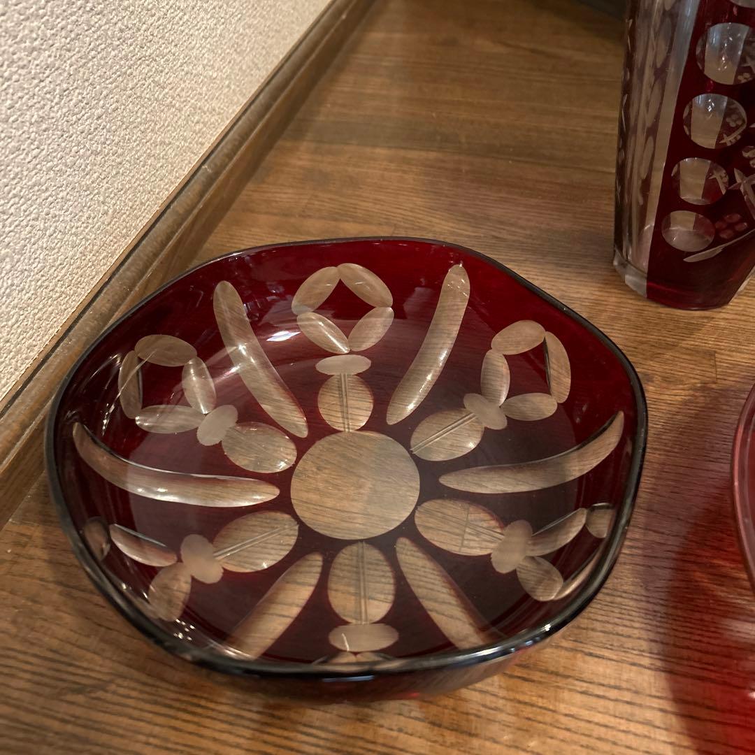 昭和レトロ　大正ガラス　アンティーク　大皿　花瓶
