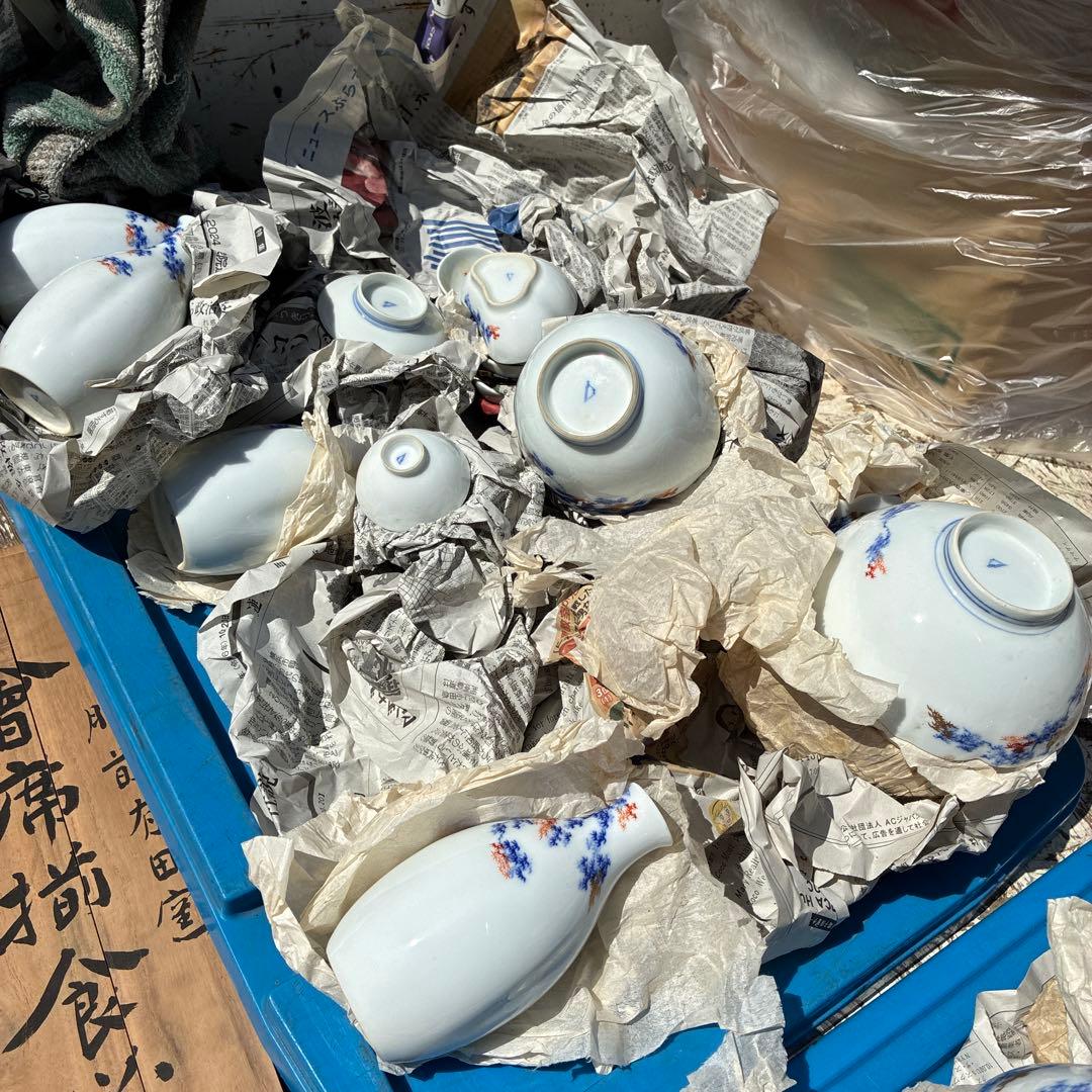 オールド深川青磁もみじ紅葉　皇室御用達　平皿小皿カップセット計54 富士流水裏印