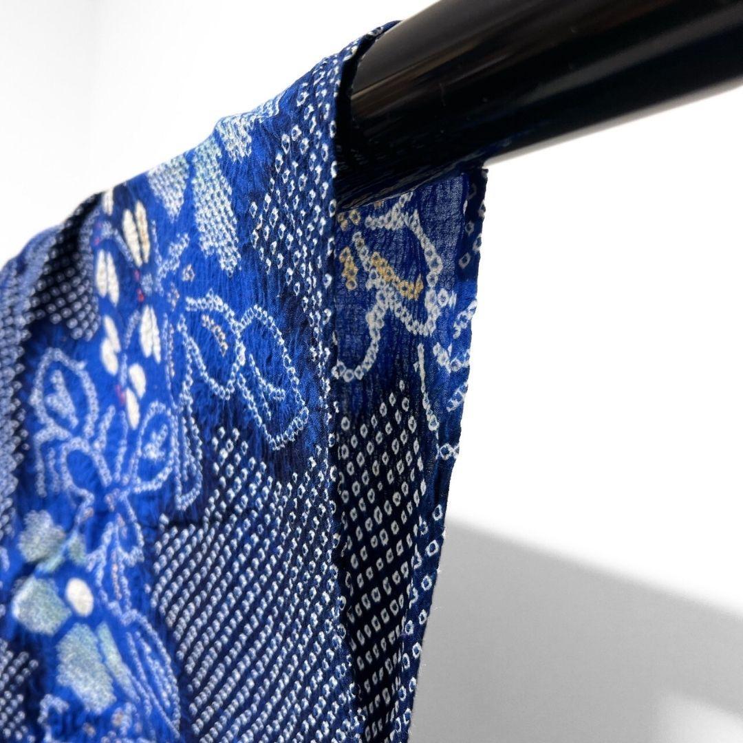 藍染　花模様　蜻蛉　とんぼ　浴衣　有松鳴海絞り　着物　042a p