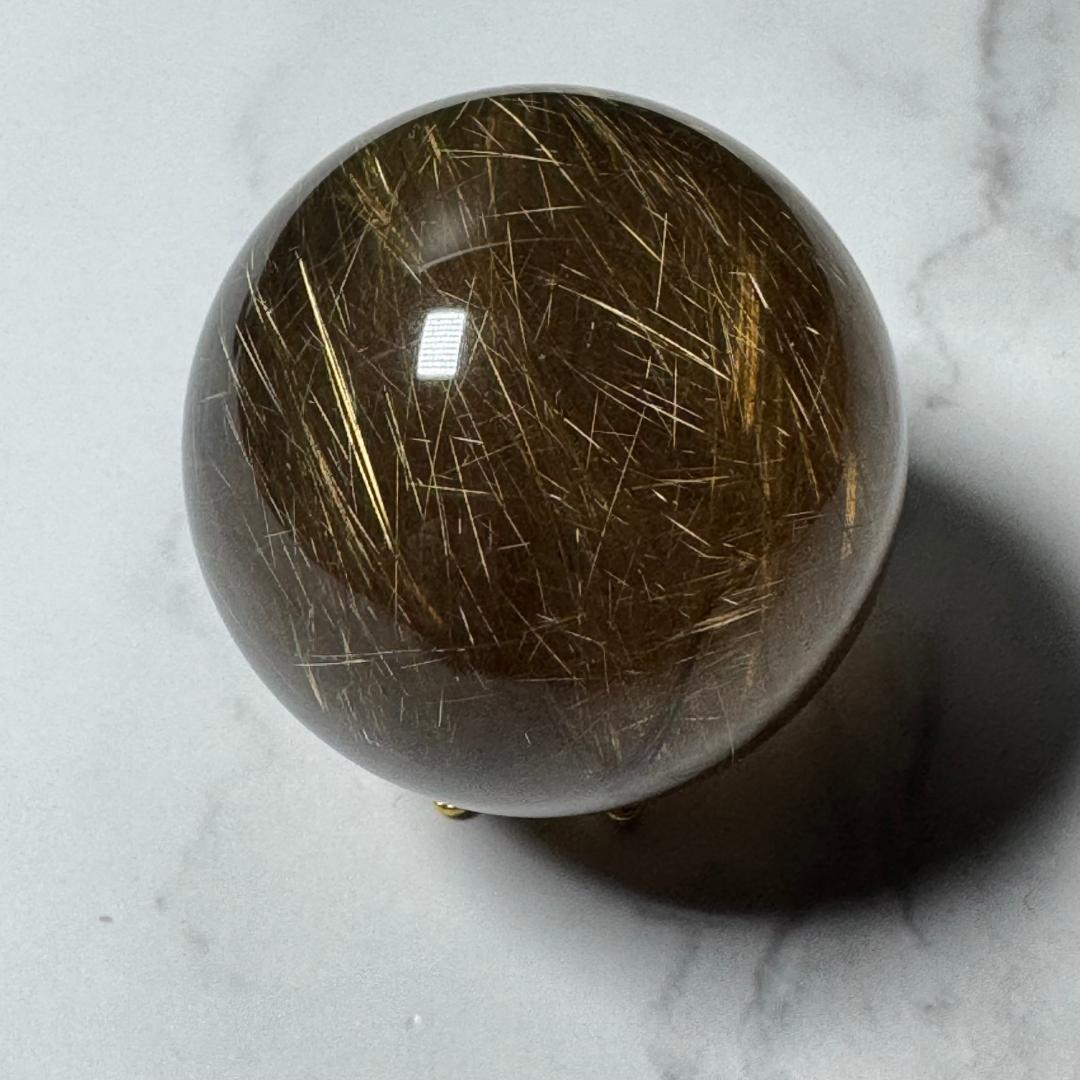 金運アップ◇ゴールドルチルクォーツ◇丸玉　約40.2㎜