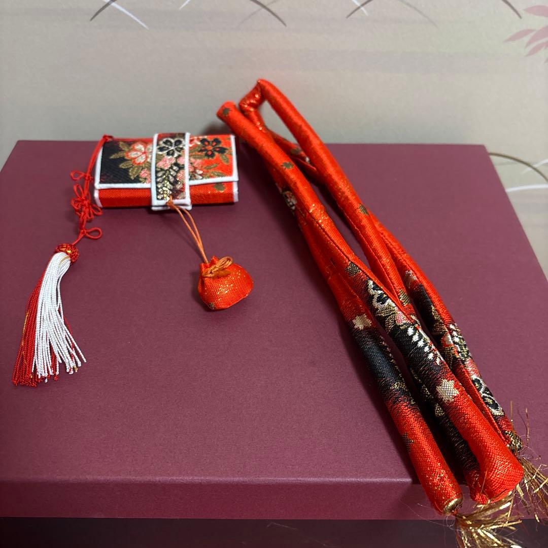 七五三用 赤色花柄草履とバッグセット