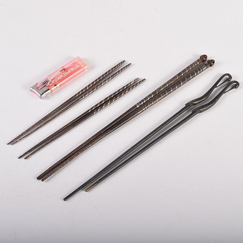 茶道具　古銅　鶴頭火箸　古鉄　銀象嵌宝珠頭火箸など　三種四組　M　R8488