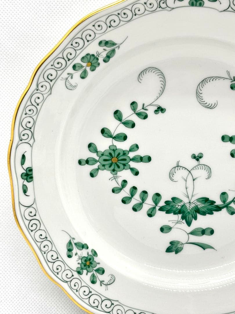 #オールドマイセン プレート グリーンフラワー 金彩装飾P-3