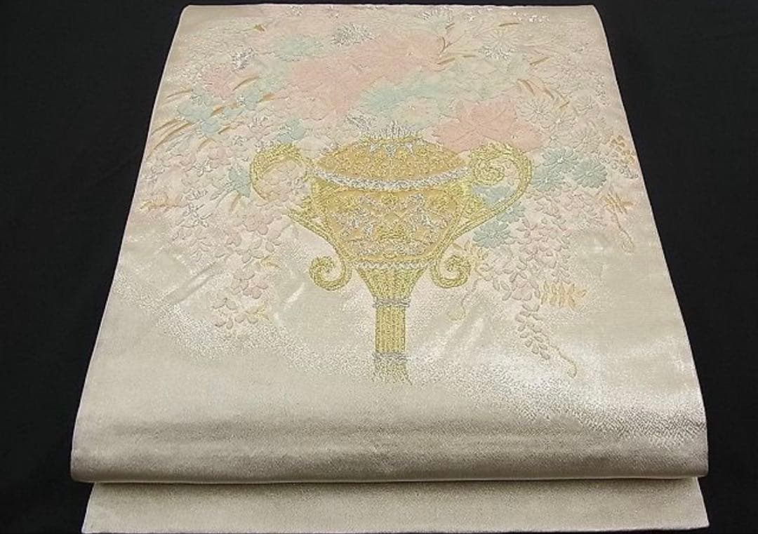 振袖フルセット6点サイズM〜Ｌ駒刺繍　渡り橋藤花房文　金彩　正絹