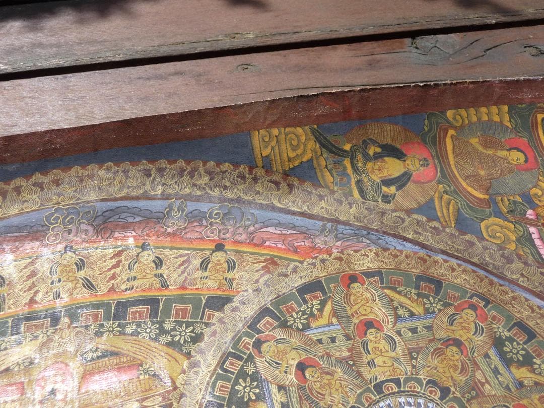 大サイズ　希少　肉筆　タンカ　チベット　黒兼彩　金彩　まくり　※説明必読願います