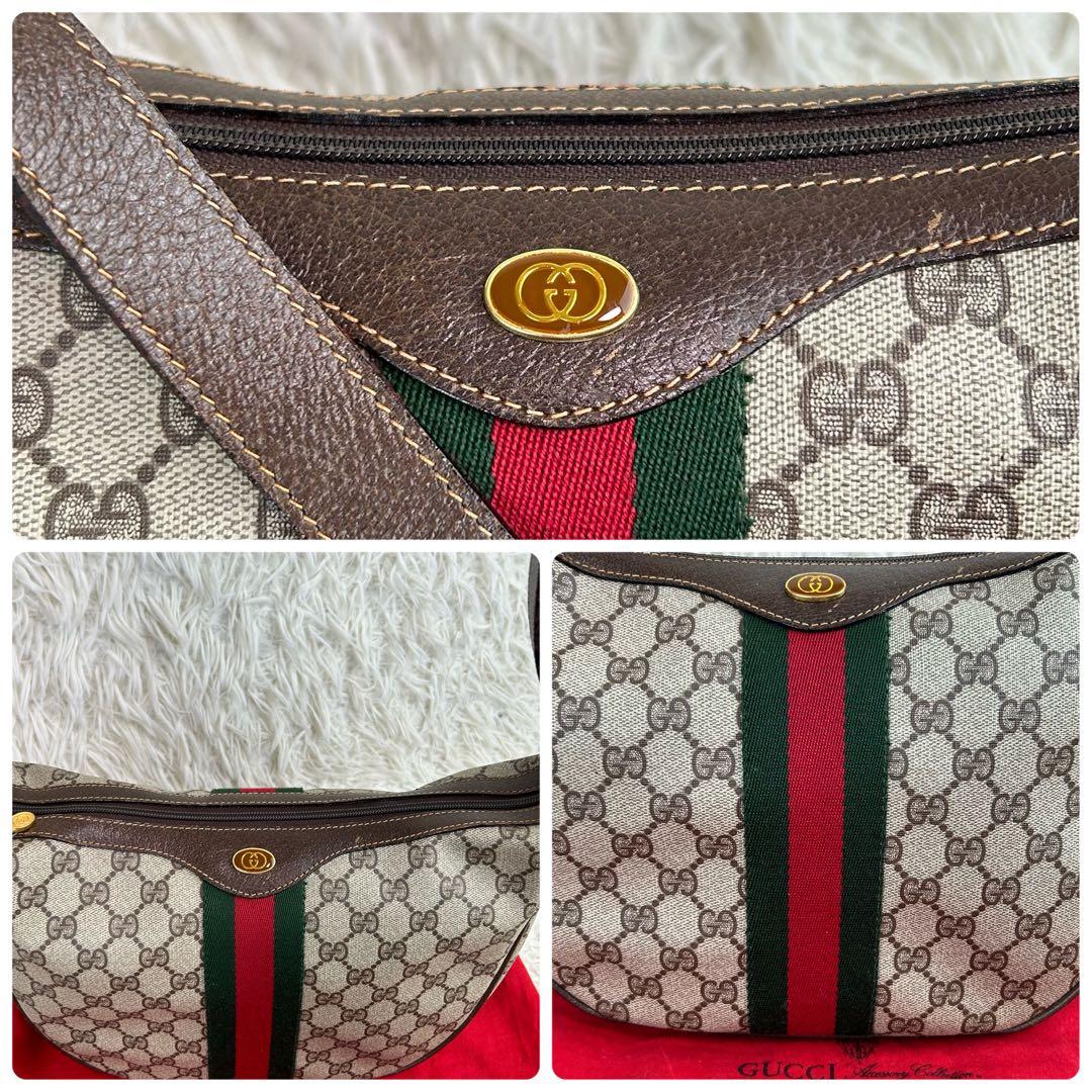 ✨美品 GUCCI GG シェリーライン ハーフムーン ショルダーバッグ レザー