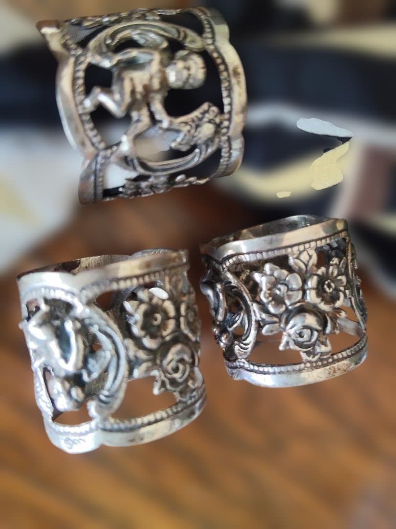 シルバー８３５.花と天使のナプキンリング 3個セット