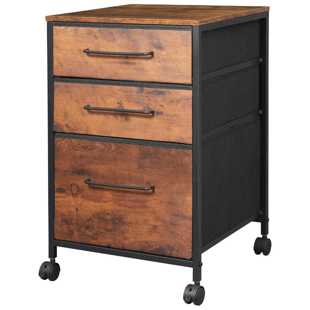 茶 使い勝手抜群 デスクワゴン 3段収納 キャビネット