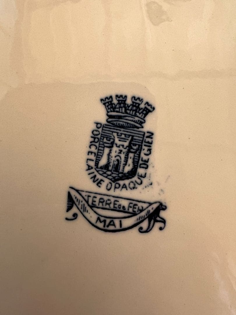 アンティーク ジアン Gien「MAI」オーバル皿 青絵・花と蝶