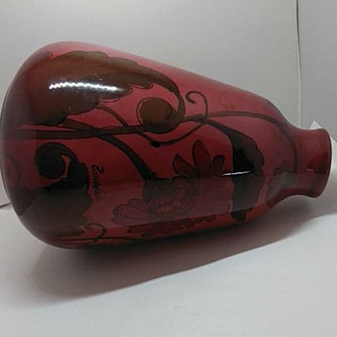 ６２５ アンティーク イタリア製 花瓶 作家入り濃赤 珍品高さ 31 センチ
