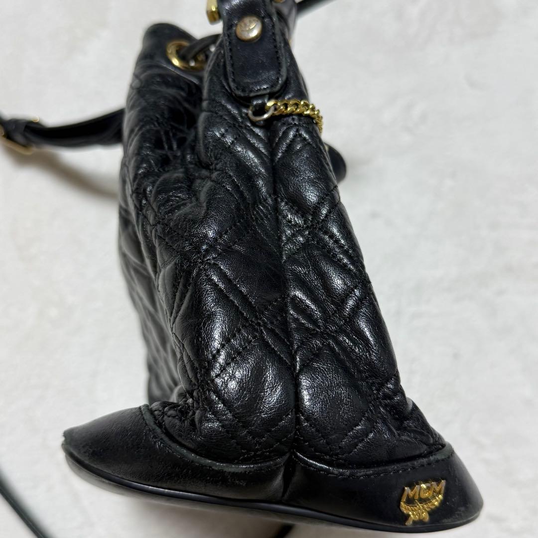 MCM ブラック キルティング バケットバッグ クロスバッグ